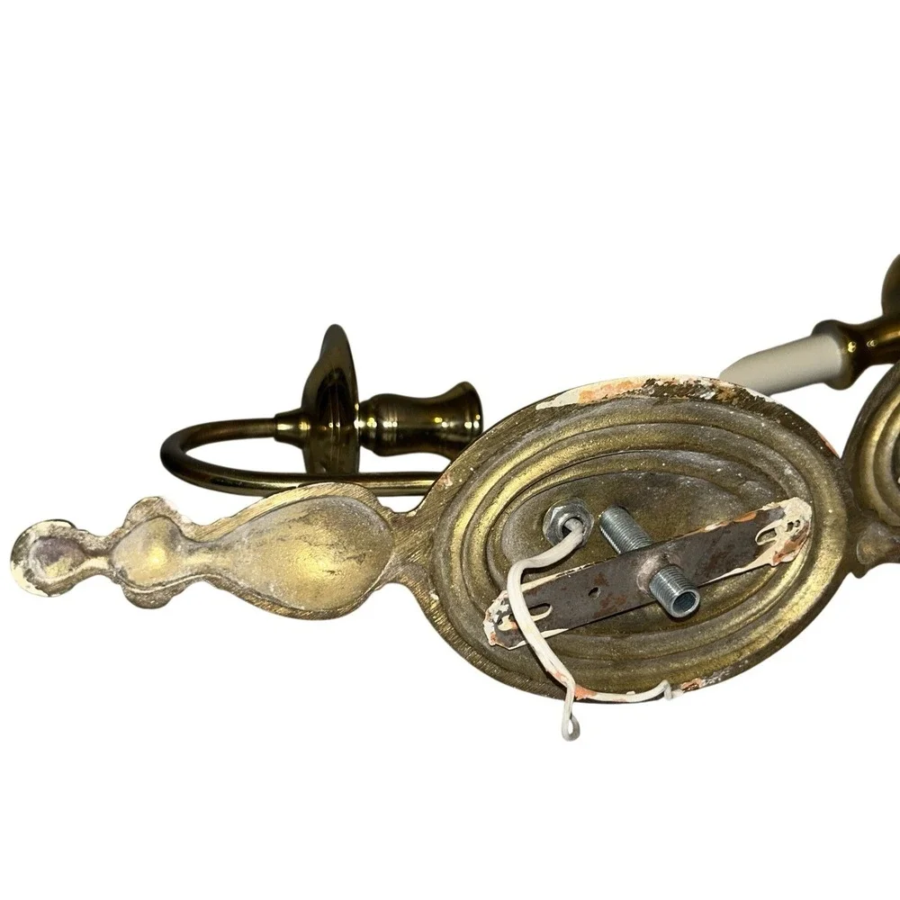 Vtg Mid Century Lot 2 MCM Matching Brass Wall Scones Light Fixtures Electric